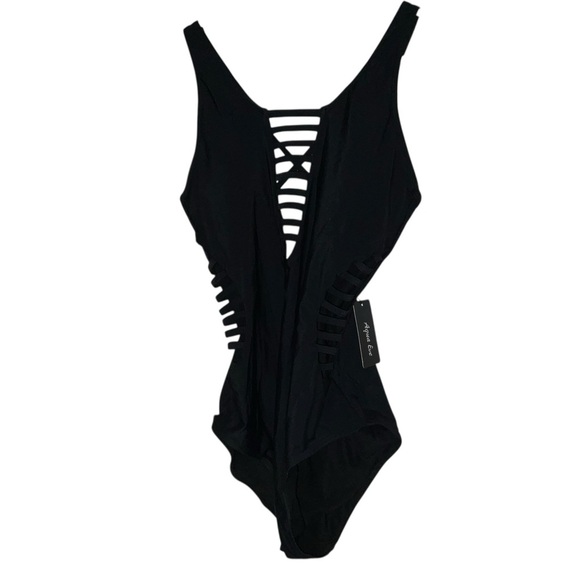 🖤 Aqua Eve Black Strappy One-Piece Swimsuit – Size 10 (NWT) - Picture 1 of 6